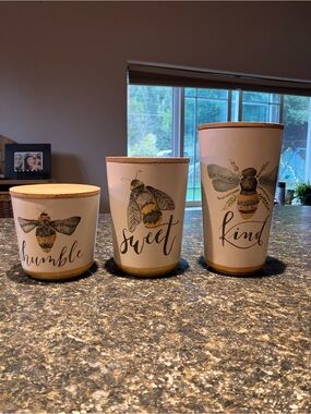 Primitives Eco friendly Bumble Bee kitchen canister set by Kathy